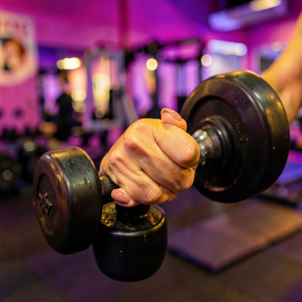Vue d'une femme en train de pratiquer des exercices de musculation, équipée d'un tapis et de poids libres
