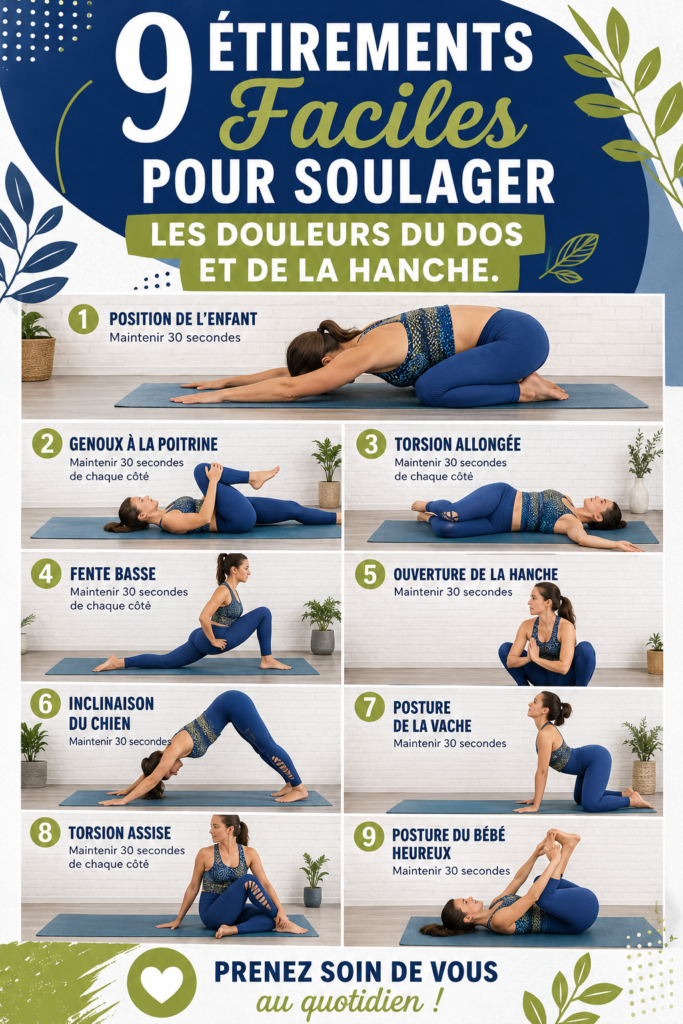 Femme réalisant des étirements pour soulager les douleurs du dos et des hanches