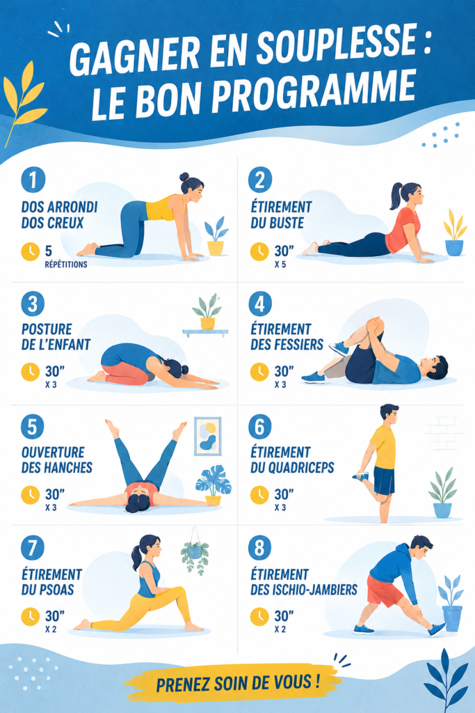 Femme pratiquant des exercices de souplesse au salon.