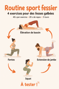 Femme réalisant des exercices pour des fesses galbées à la maison.