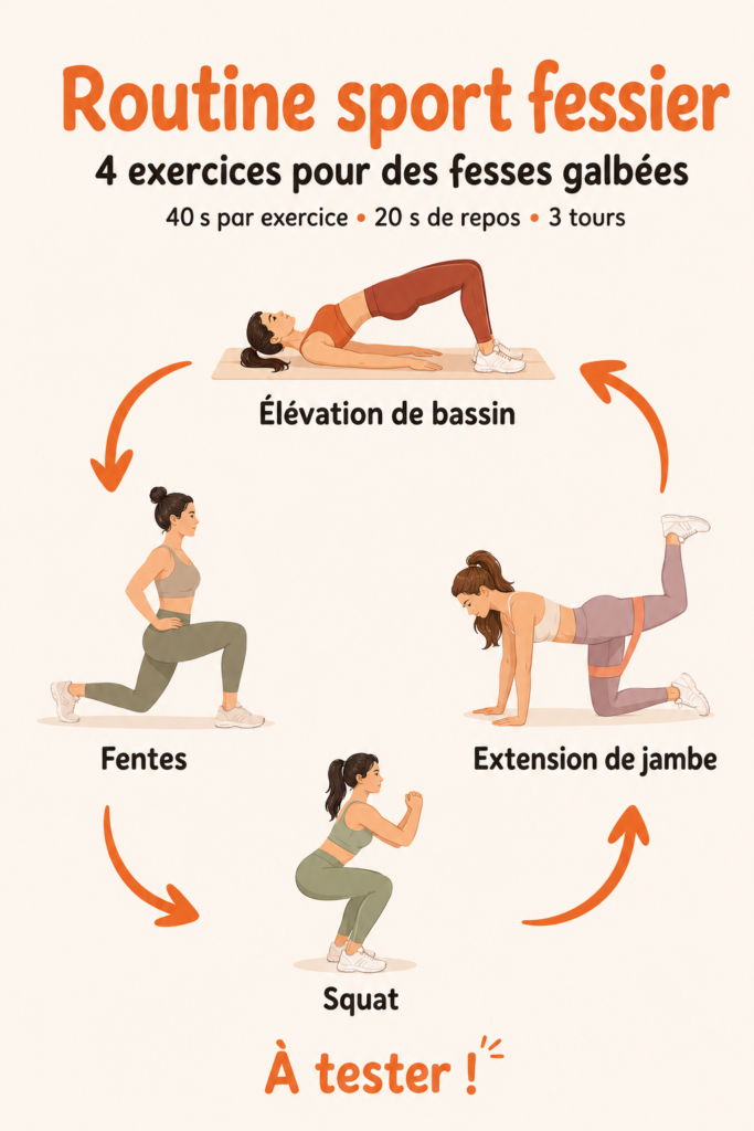 Femme réalisant des exercices pour des fesses galbées à la maison.