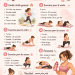 Femme souriante faisant du yoga pour un ventre plat et des cuisses fines.