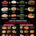 Femme préparant un repas riche en protéines pour la prise de muscle.