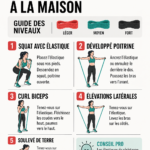 Femme exécutant un entraînement complet avec une bande de résistance à la maison.