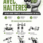 Femme faisant des exercices de pectoraux avec haltères chez elle