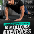 Femme faisant des exercices à domicile, entourée de matériel de fitness.
