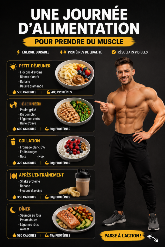 Un menu équilibré composé de plats nutritifs pour la prise de muscle