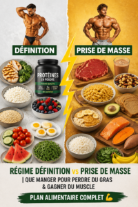 Repas équilibré pour coupe et prise de masse avec légumes, protéines et glucides complexes.
