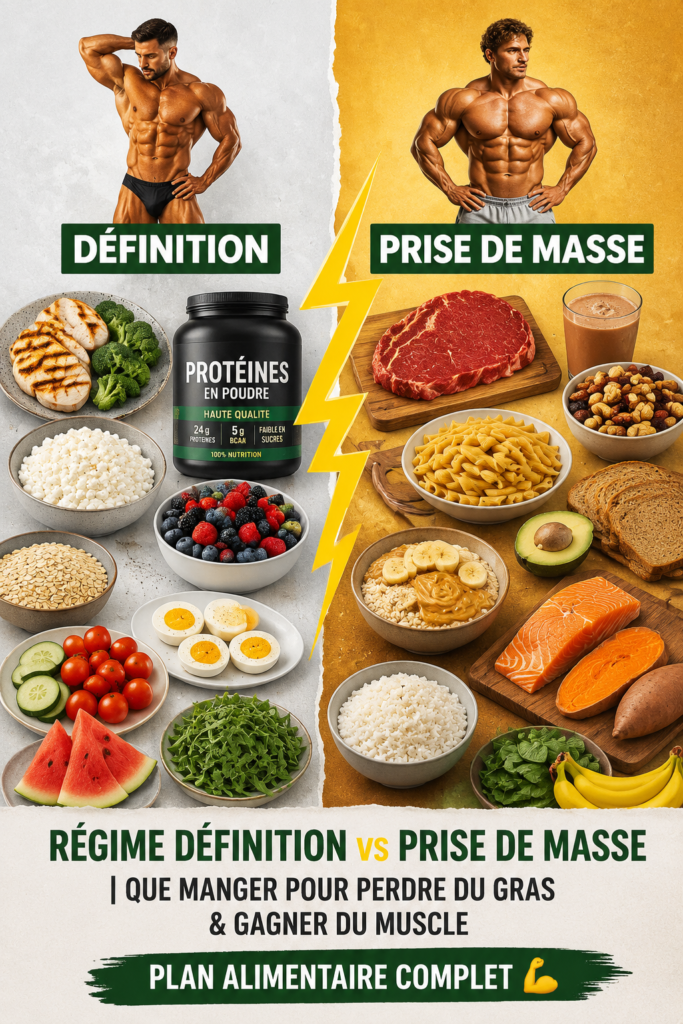 Repas équilibré pour coupe et prise de masse avec légumes, protéines et glucides complexes.