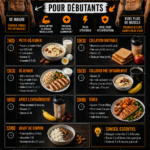 Un plan de repas coloré avec des aliments riches en protéines pour gagner du muscle.
