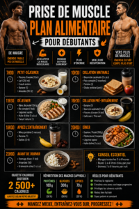 Un plan de repas coloré avec des aliments riches en protéines pour gagner du muscle.