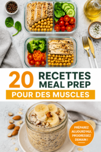 Assiette colorée avec des recettes de meal prep saines pour la prise de muscle.