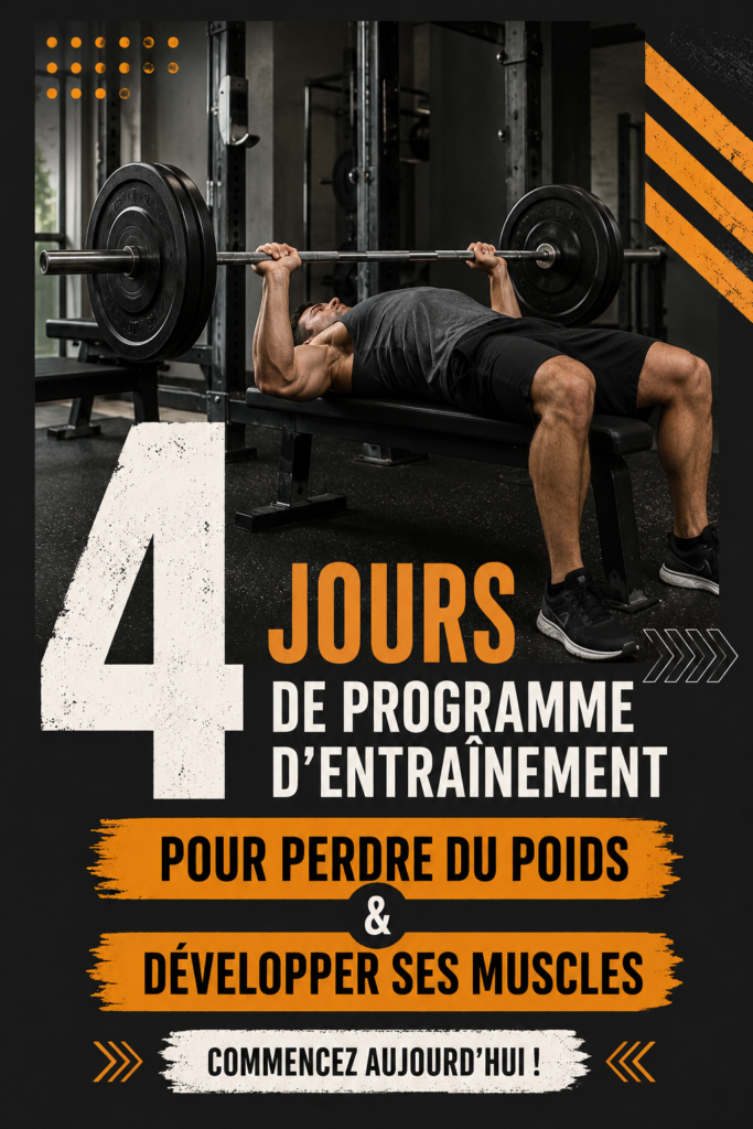 Femme en pleine séance d'entraînement, souriante et dynamique, illustrant une routine fitness de 4 jours pour progrès musculaires.
