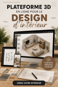 Interface d'Ai House montrant un projet de design d'intérieur en 3D