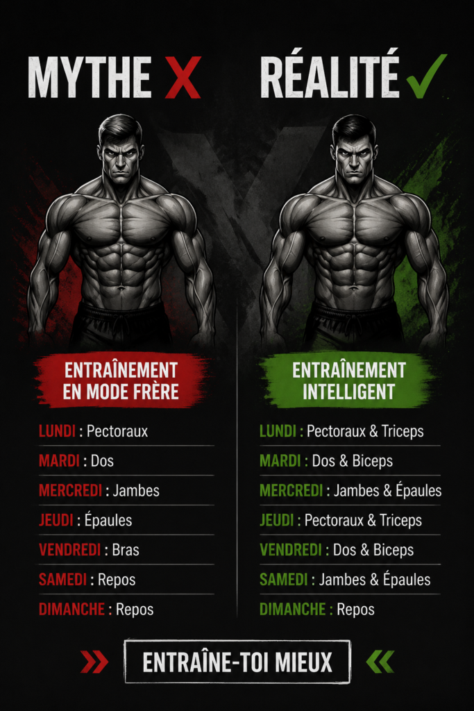 Image représentant une femme s'entraînant avec des poids, illustrant le concept de bro-split.