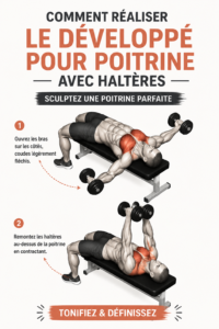 Femme réalisant un écarté couché avec des haltères pour sculpter sa poitrine
