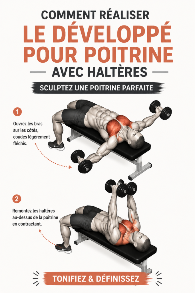 Femme réalisant un écarté couché avec des haltères pour sculpter sa poitrine