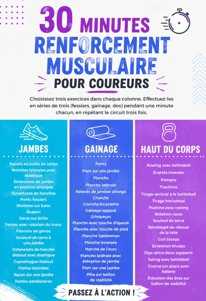 Femme faisant un entraînement de force de 30 minutes pour coureurs