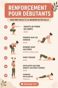 Femme réalisant un exercice de musculation à domicile pour débutants