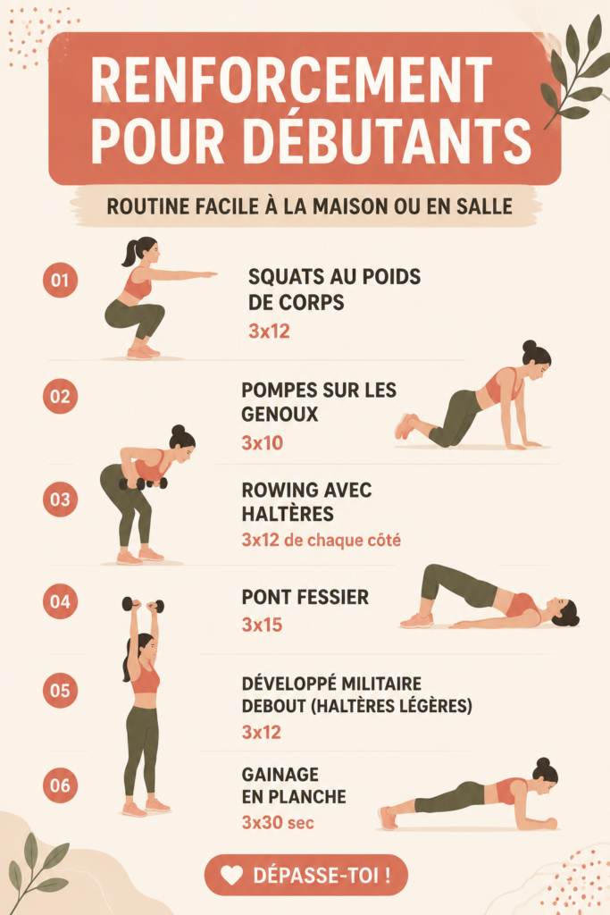 Femme réalisant un exercice de musculation à domicile pour débutants