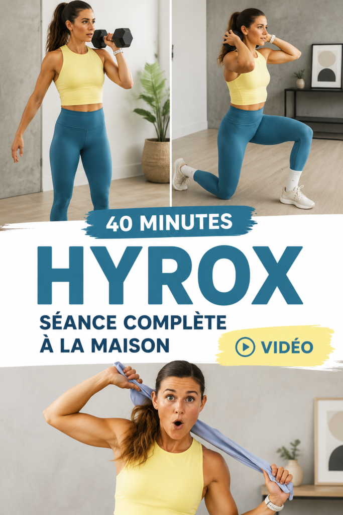 Séance d'entraînement Hyrox à domicile, femme en pleine action.