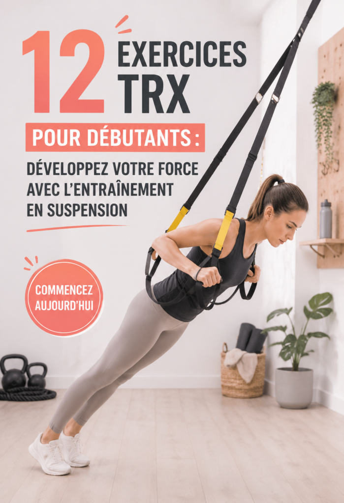 Femme utilisant un TRX pour s'entraîner à la maison