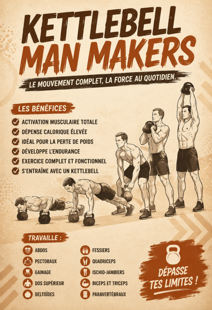 Femme s'entraînant avec un kettlebell man maker dans un environnement fitness