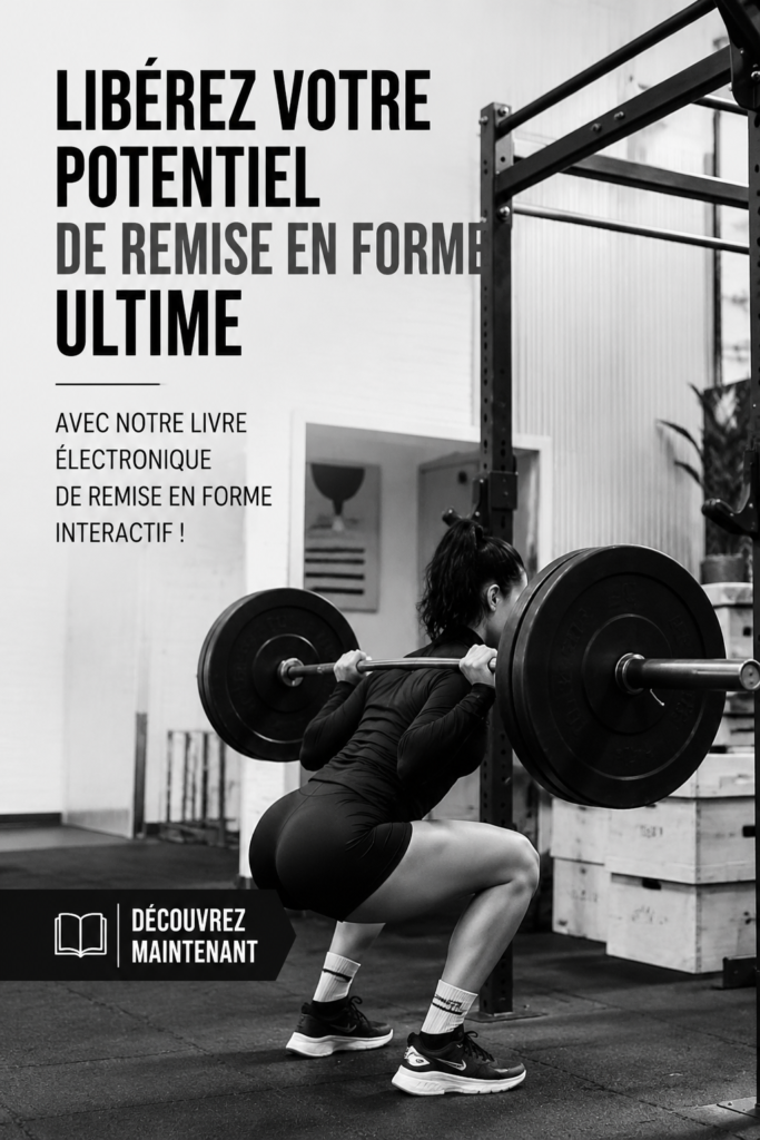 Couverture de l'e-book interactif de remise en forme avec des éléments graphiques engageants.