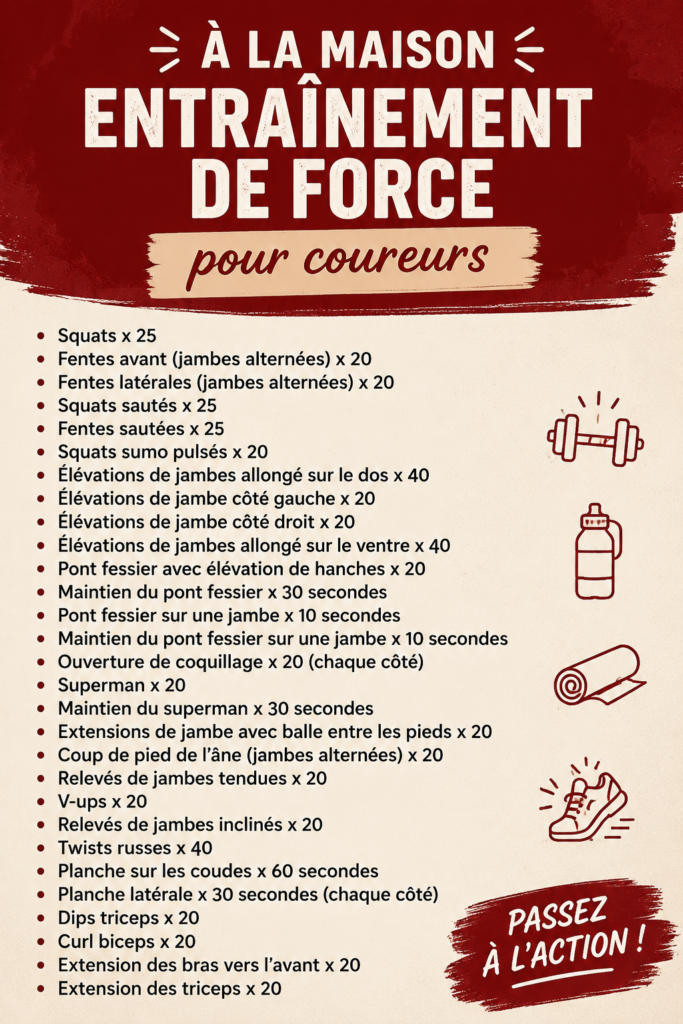 Femme pratiquant des exercices de musculation à domicile avec des poids légers pour améliorer ses performances de course.