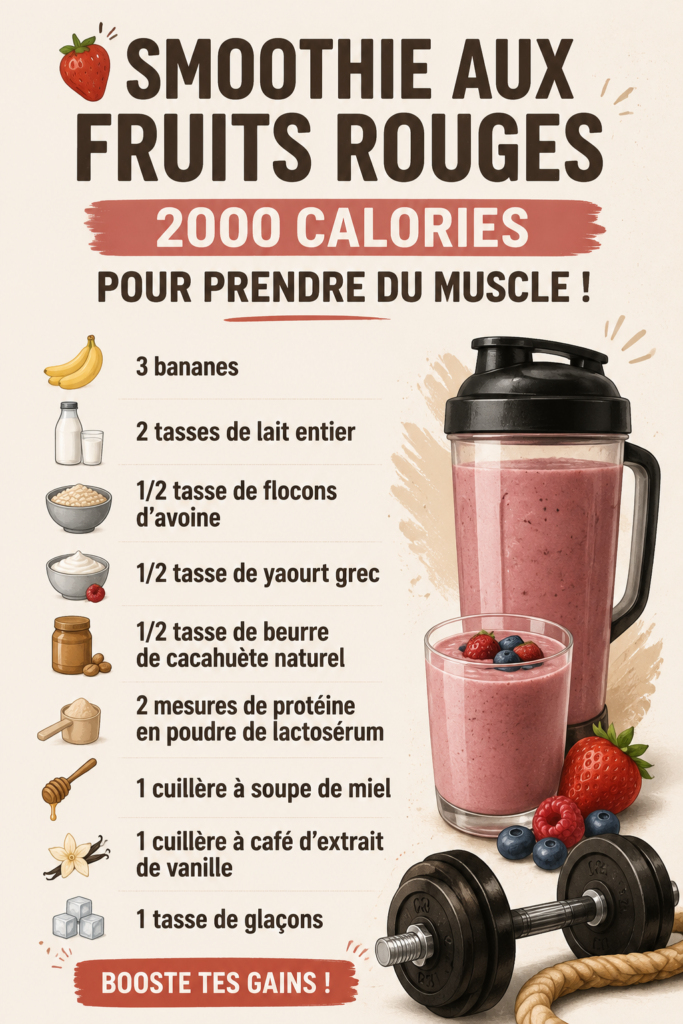 Smoothie aux fruits rouges riche en protéines dans un verre