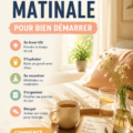 Femme heureuse qui commence sa journée avec une routine matinale saine.