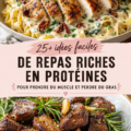 Une table avec différents plats appétissants riches en protéines préparés à l'avance.