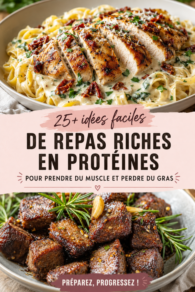 Une table avec différents plats appétissants riches en protéines préparés à l'avance.