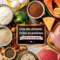 Assiette colorée avec des aliments riches en protéines tels que poisson, légumineuses et tofu