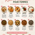 Assiette saine avec des aliments riches en protéines incluant du poulet, des lentilles et des légumes.
