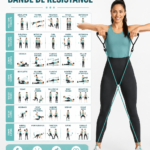 Femme utilisant une bande de résistance pour un exercice de fitness à la maison.