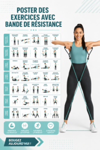 Femme utilisant une bande de résistance pour un exercice de fitness à la maison.