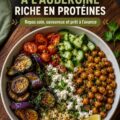 Bol de quinoa méditerranéen aux aubergines et légumes colorés