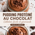 Crème au chocolat haute en protéines dans un bol avec une cuillère, prête à déguster.
