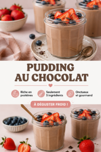Crème au chocolat protéinée servie avec des fruits frais