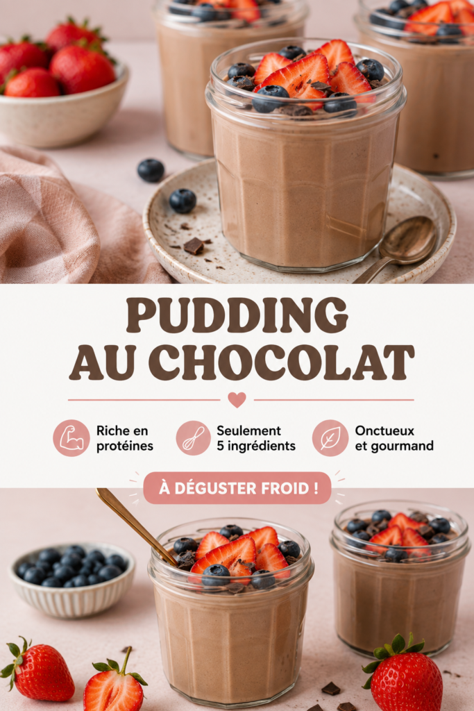 Crème au chocolat protéinée servie avec des fruits frais