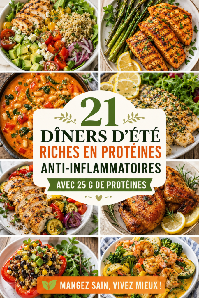 Dîner d'été riche en protéines avec des légumes frais et des herbes