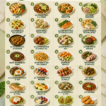 Assiette de dîners sains et colorés, illustrant des recettes sous 500 calories