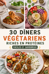 Recettes de dîners végétariens riches en protéines dans une assiette colorée.