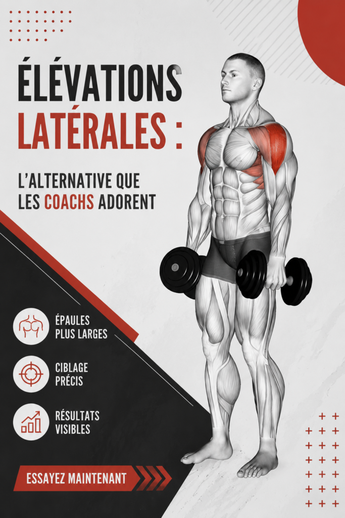 Femme réalisant des élévations latérales en salle de sport pour sculpter ses épaules.
