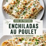 Image colorée d'enchiladas de poulet riches en protéines, garnies de légumes frais