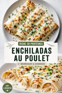 Image colorée d'enchiladas de poulet riches en protéines, garnies de légumes frais