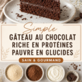 Gâteau au chocolat simple et protéiné sur une table avec des décorations saines