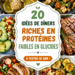 Un plat coloré de dîners riches en protéines et faibles en glucides avec des légumes frais.