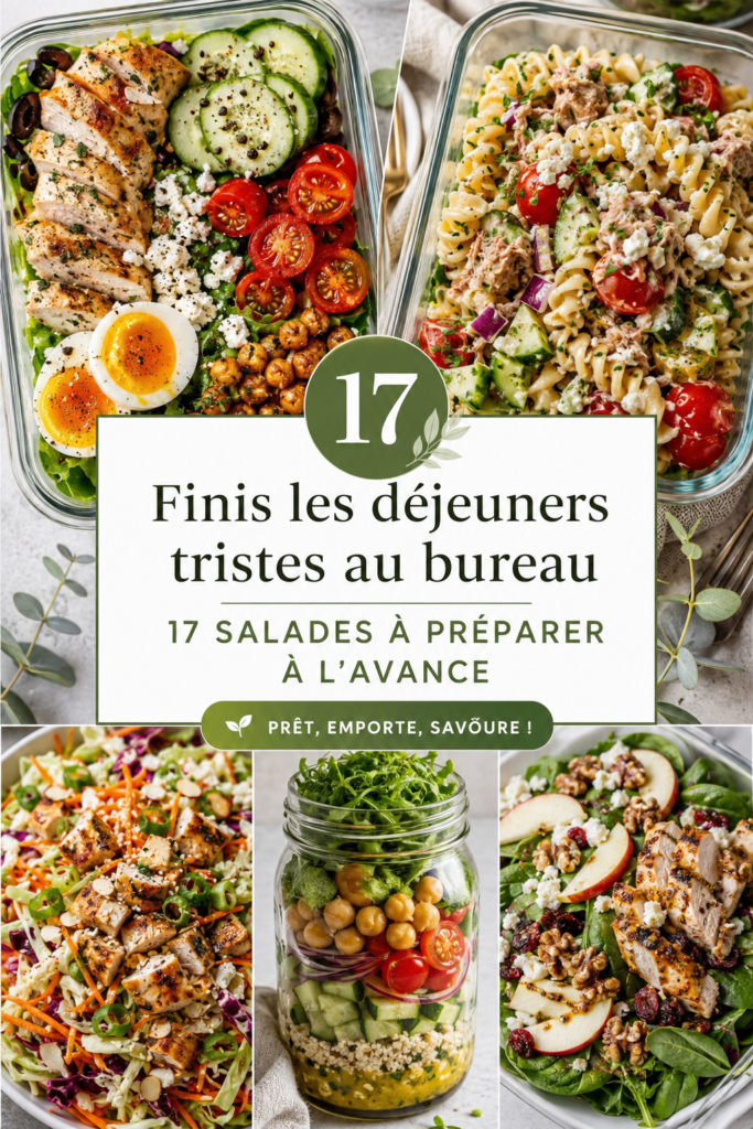 Assortiment de délicieuses salades colorées dans des bols, prêtes pour un déjeuner sain.